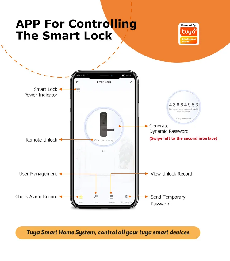 Waterpoof Tuya Wifi Fingerprint Smart Automatic Door Lock Password Nfc Card With