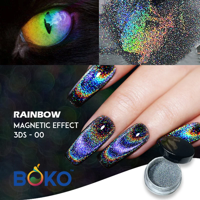 BOKO Hot Selling Rainbow Holographic Gel Nail 9D Laser Cat Eye Effect Polish Magnetic Original Pigments 0.2g/PC