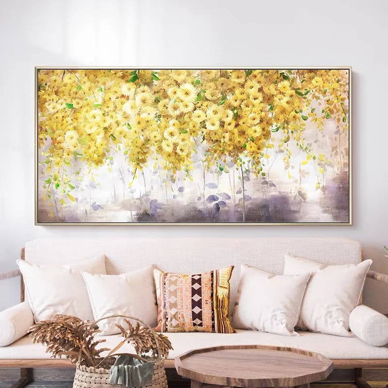 

High Quality 100% Handmade Gold Foil Flower large size thick landscape Oil Paintings on Canvas Modern