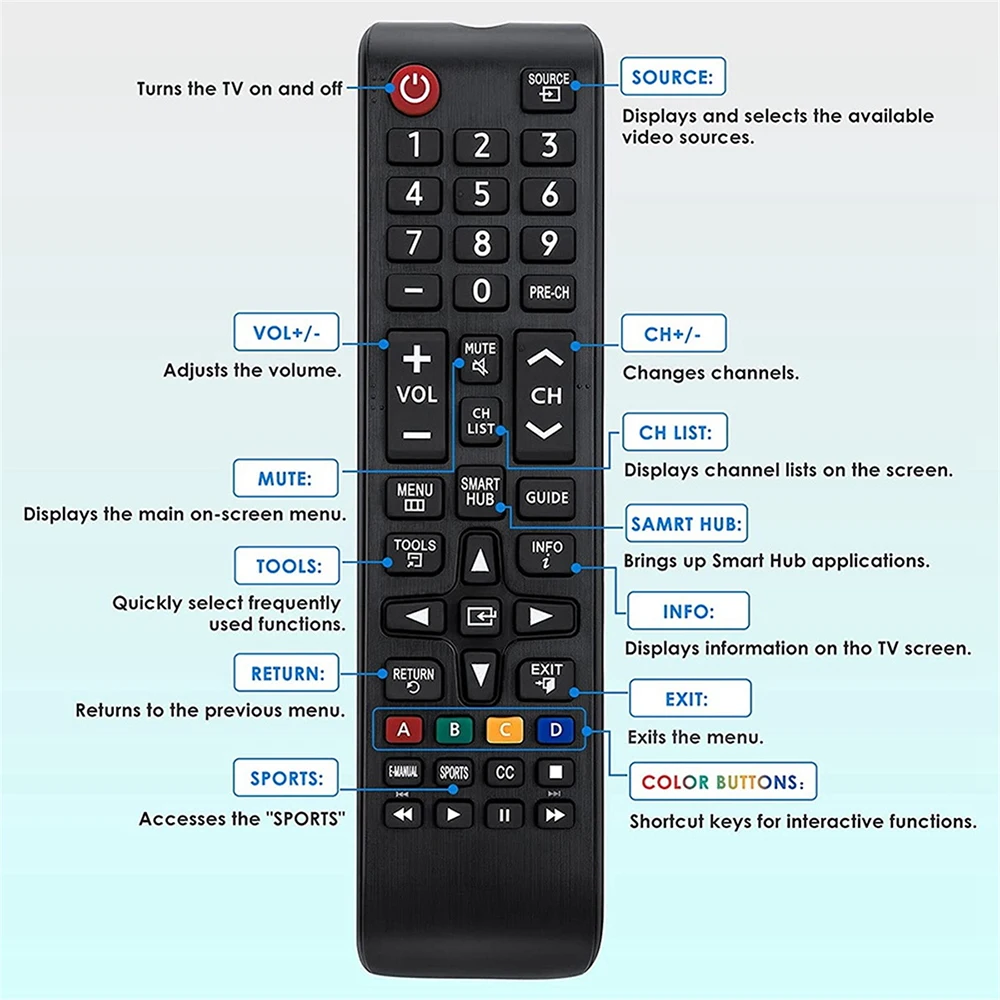 Universal Remote Control for Samsung Smart Tv, Control Replacement Fit for 4K Uhd Qled Hdtv Led Tvs, with Hulu Netflix Primevide