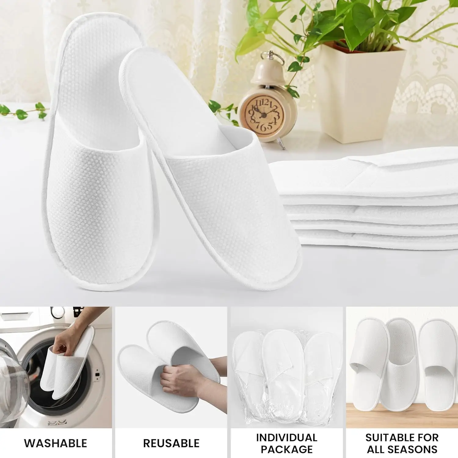 4 Paia Pantofole Spa Usa E Getta - Antiscivolo, In Flanella, Per Ospiti Hotel - Foto 3