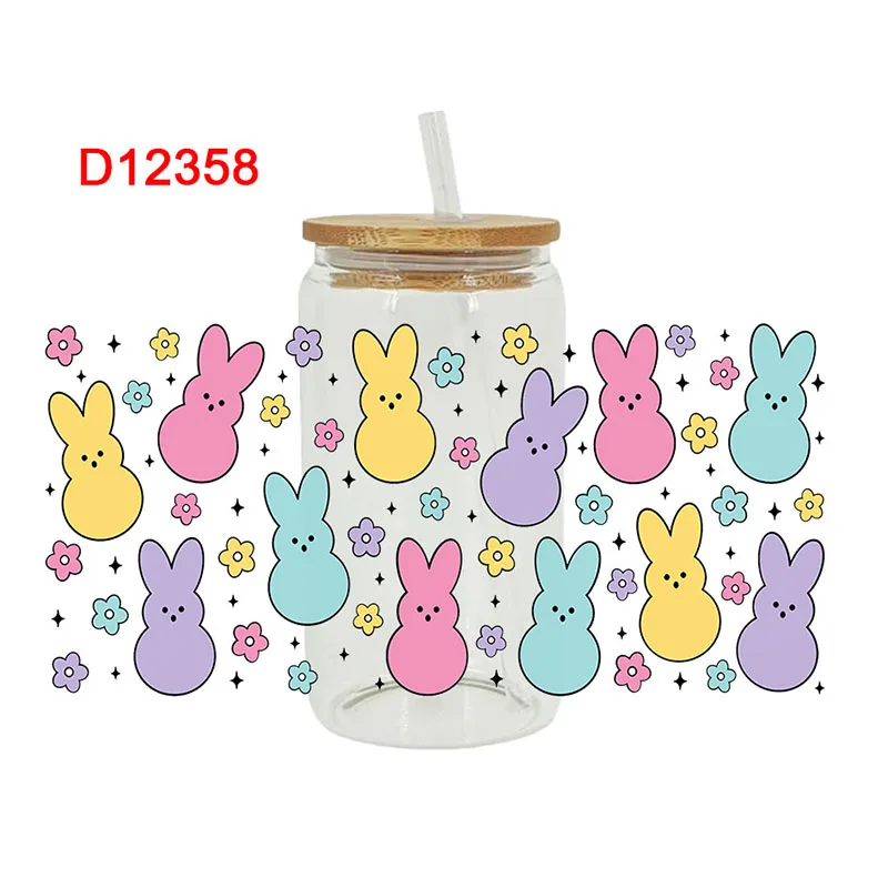 UV DTF Transfer Sticker Easter Rabbit For The 16oz Libbey Glasses Wraps Bottles Cup Can DIY Waterproof Decals D12358
