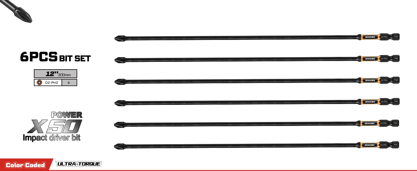 Geinxurn 3-teilig/6-teilig D2-PH2 Schraubendreher-Bits 300mm Lang Hochfestes Werkzeugset für Heim-DIY-Projekte – Detail 2