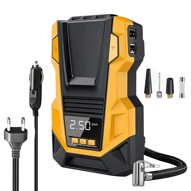 EAFC Autoreifenfüller, tragbarer Luftkompressor, 150 PSI, digitale Luftpumpe, AC220 DC12V, mit LED-Licht für Auto, Motorrad, Fahrrad