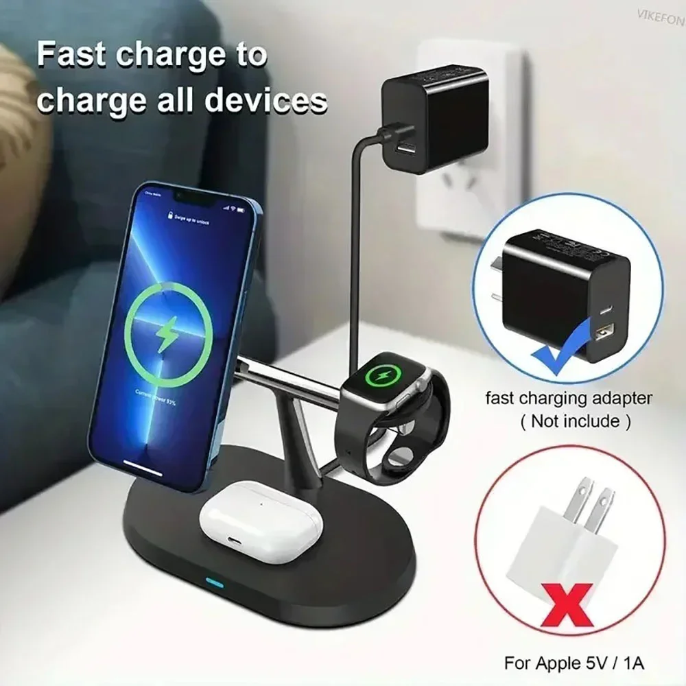 3 in 1 Magnetic Wireless Charger Stand Phone Charger Holder Fast Charging For iPhone 16 15 14 13 Pro Max Apple Watch Airpods 15W