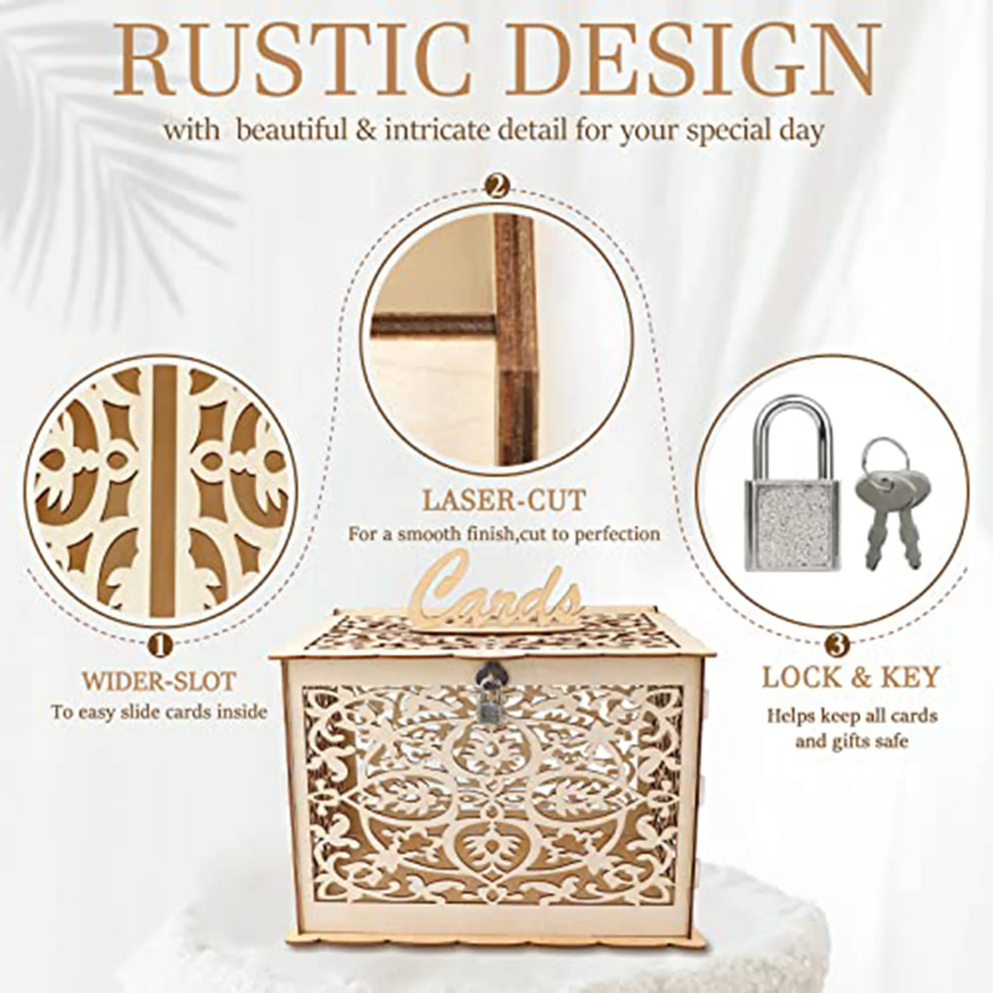 Wooden Rustic Wedding Gift Card & Money Box With Lock