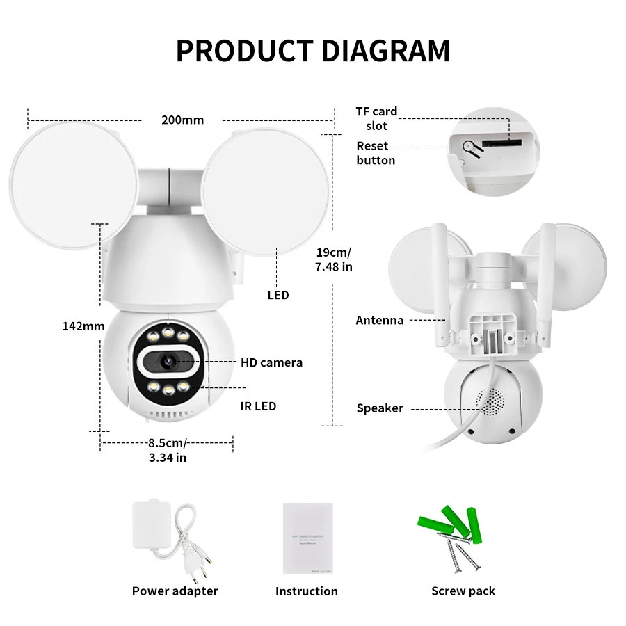 3MP ICSEE Outdoor Wireless WIFI Floodlight Camera PTZ Security Protection Full Color Night Vision Surveillance IP Camera 2