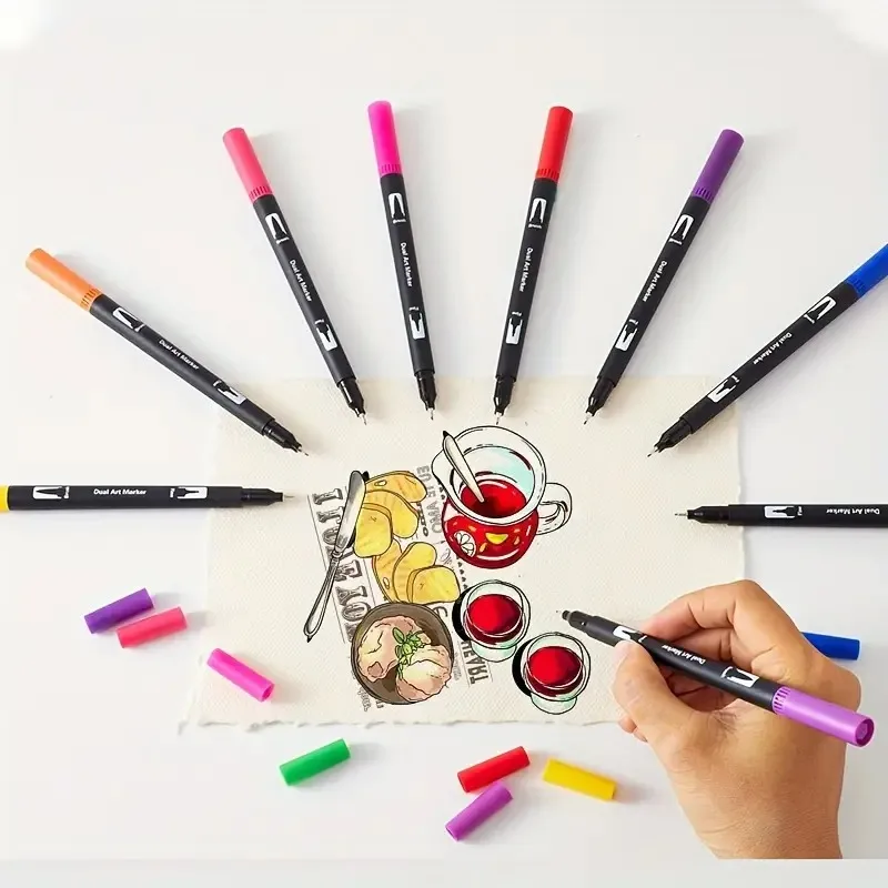 12-24 Colors Dual Tip Brush Pens Felt Tip Drawing Watercolor Art Markers Pen Dual Brush Fineliner Colouring Pen Set for Painting marker pens pen marker markers pen marker pen art marker pens art markers colored pens sketching markers felt tip markers felt markers