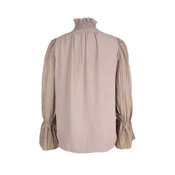 Casual Base Layer Turtleneck Top Light Luxury Lantern Sleeves Long Sleeves Folds Woman Clothes T-shirts Fashion Party Tops 2