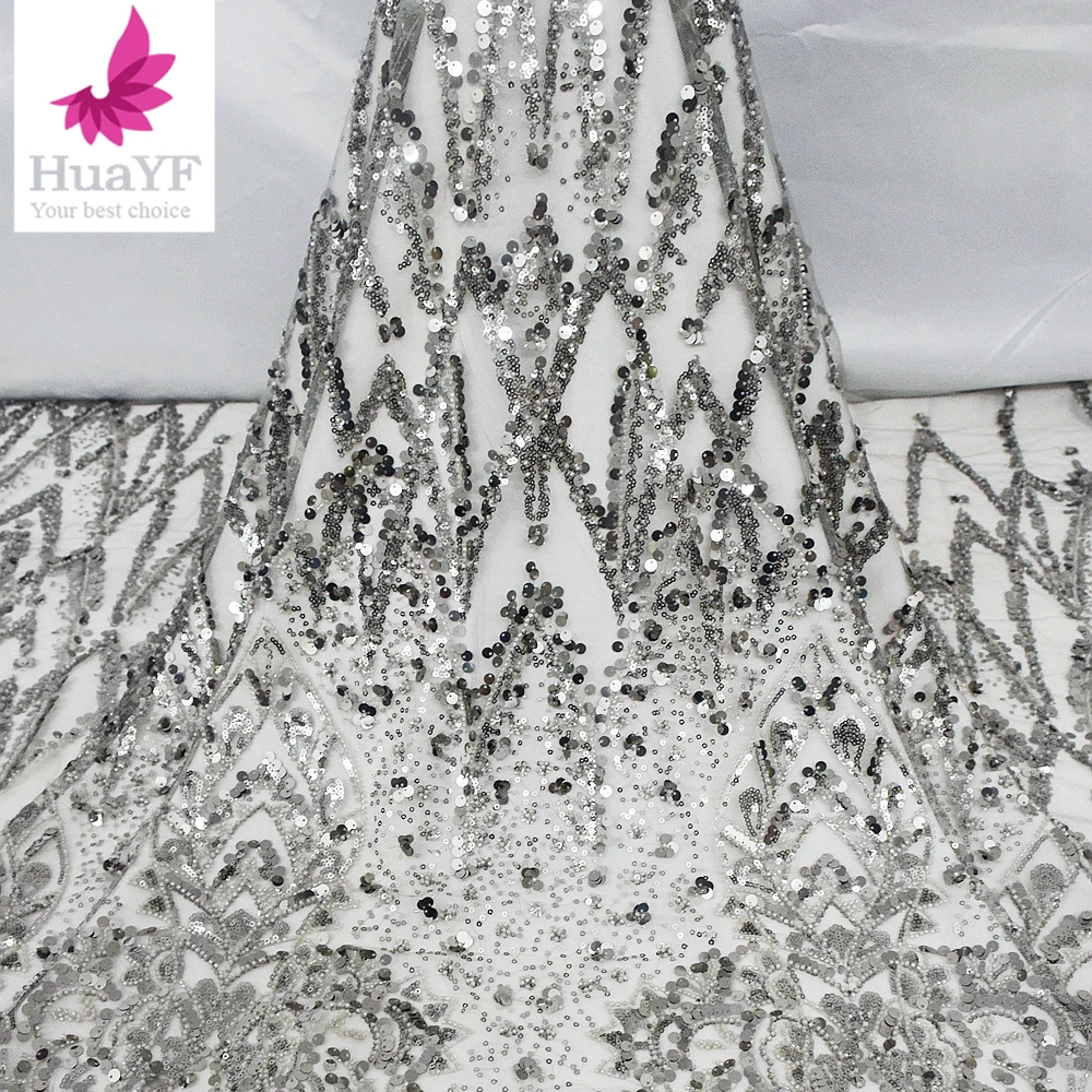 

Супер Горячая африканская бисерная блестящая вышитая кружевная свадебная ткань для свадебного платья HY2205