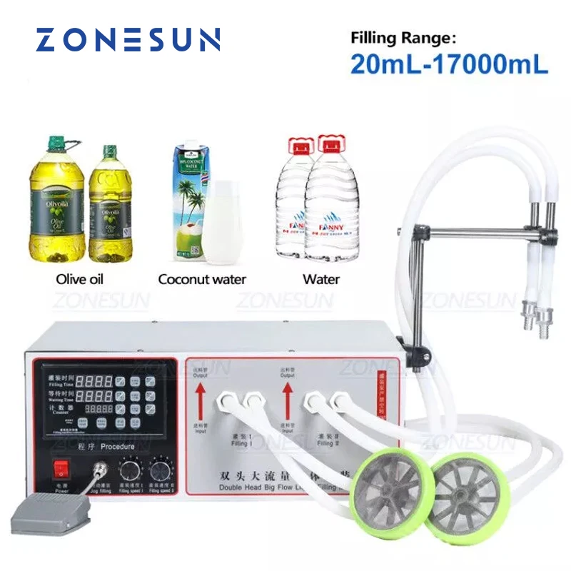 ZONESUN Semi Automatic Double Nozzle Filling Machine Laundry Cooking Oil Water Juice Milk Liquid Bottle Filler