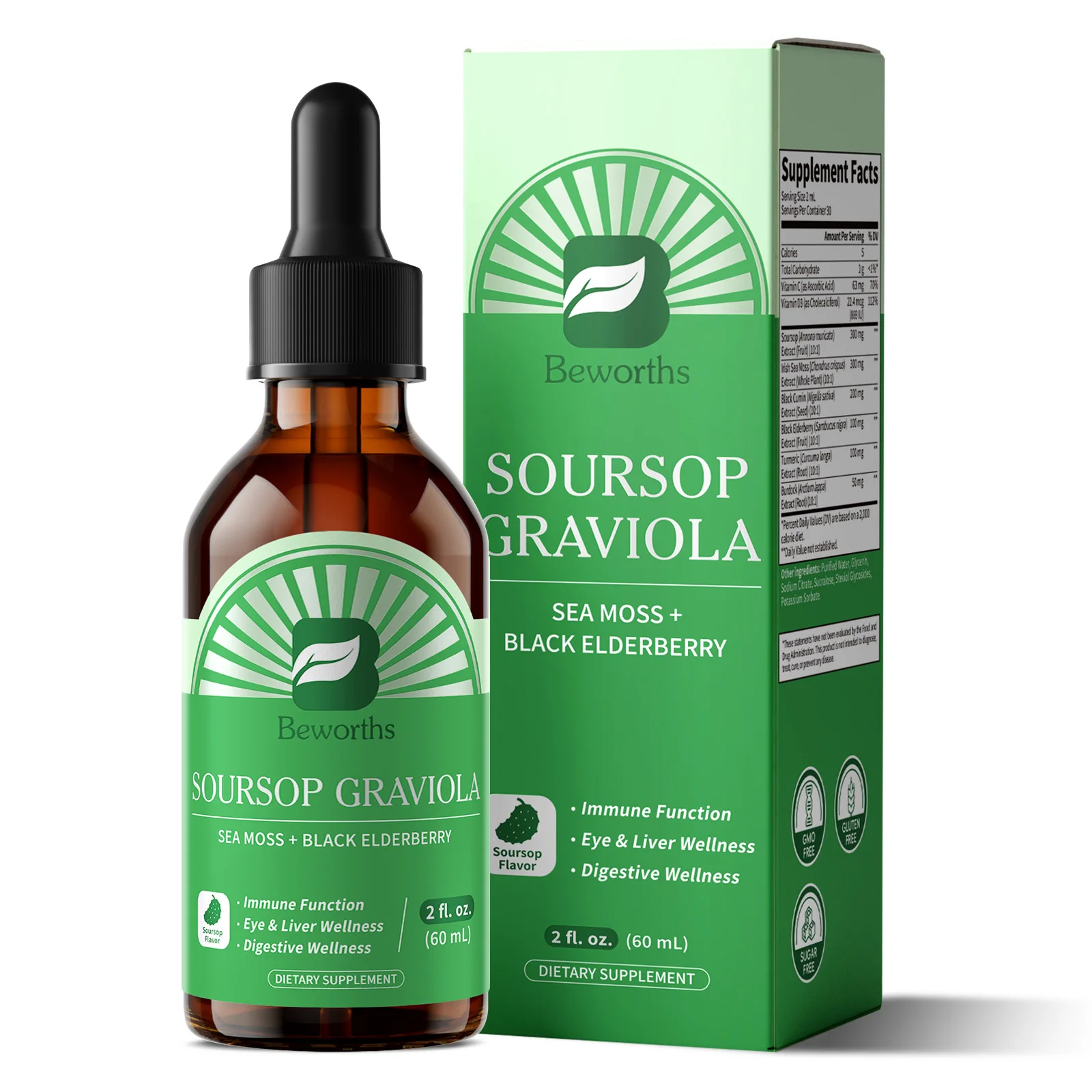 Soursop Graviola Extract Drops with SEA MOSS + BLACK ELDERBERRY Support Immunity