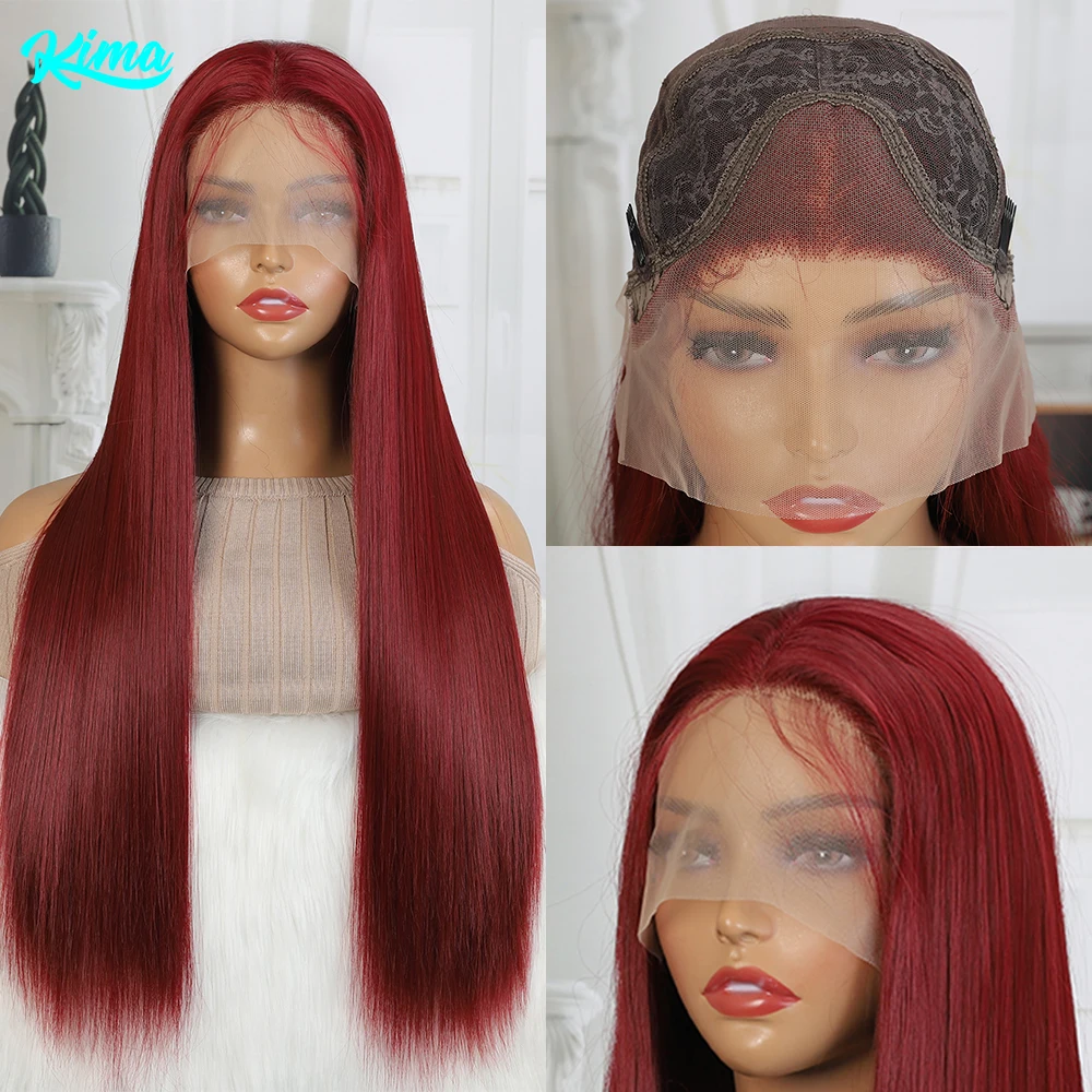 

Beauebony Burgundy Straight Lace Front Wig Synthetic 13x4 Lace Frontal Wig Pre Plucked Baby Hair Synthetis Wig for Black Women