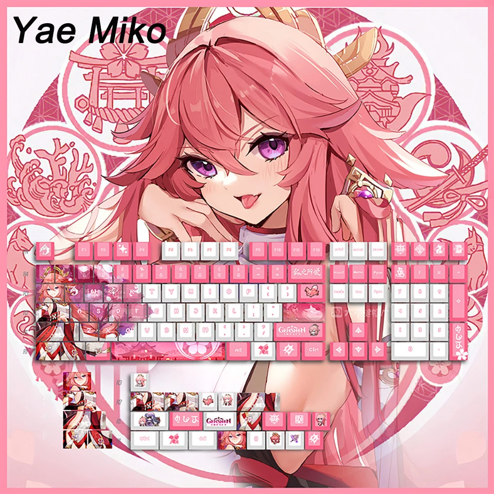 Teclas Genshin Impact Teclado Raiden Shogun Anime Cereja Kamisato Ayato Cosplay Pbt para mx Switch 128 Teclas - Imagem 6