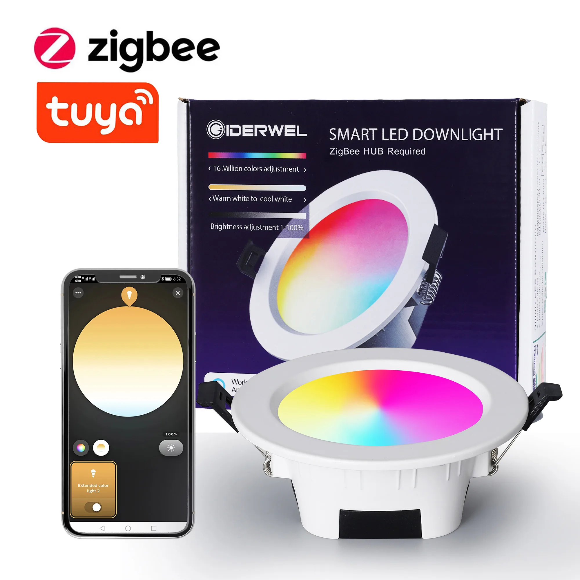 Smart Zigbee 3.0 Led Downlight RGB+CW+WW 4Inch Recessed Ceiling Spot Light  Work with Hub Bridge Smartthings Alexa Voice Control