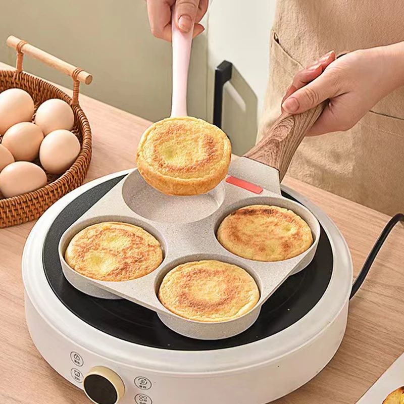 

4hole Egg Pan Omelet Pan Frying Pot with Lid Thickened Steak Cooking Pan Bread Breakfast Maker Induction universal Nonstick