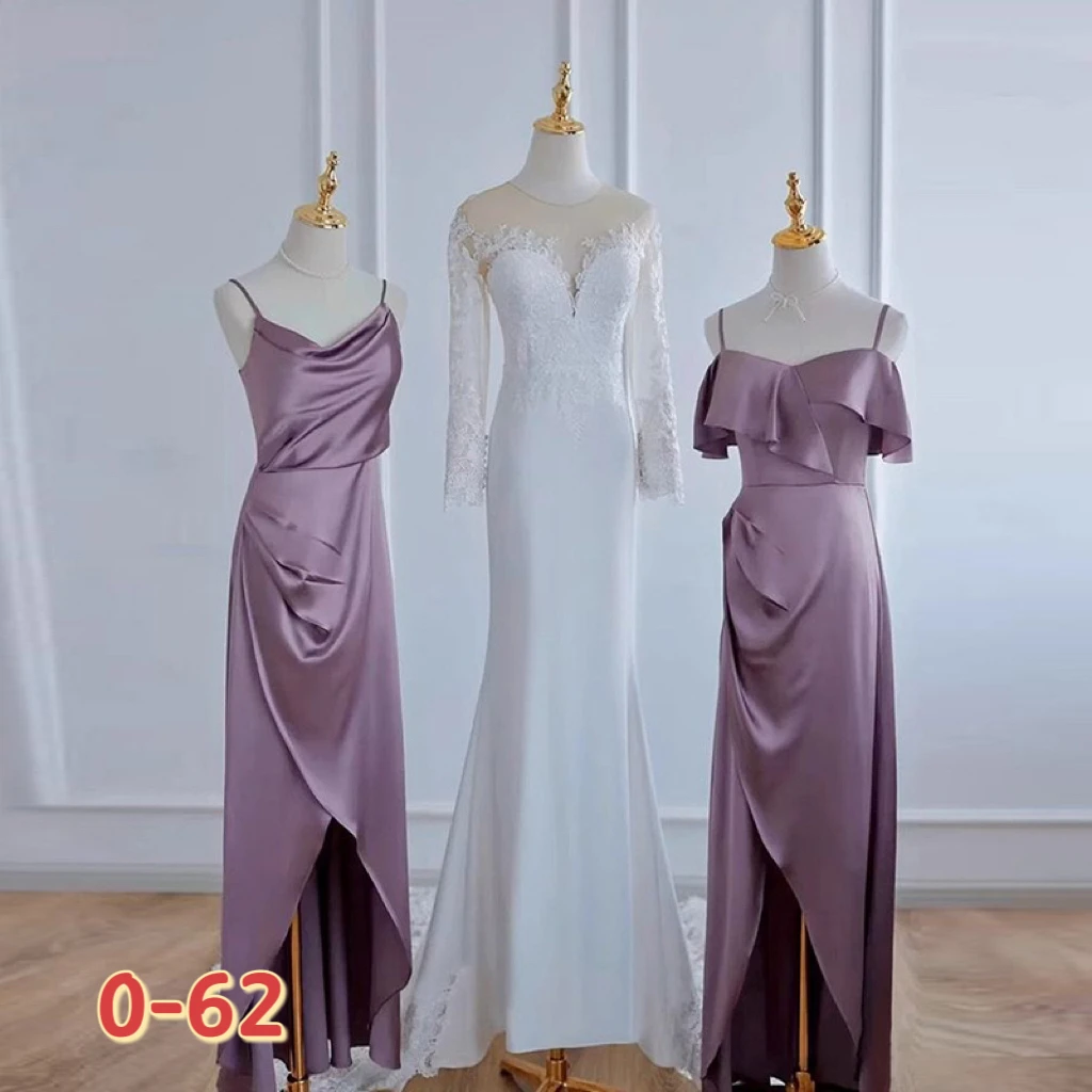 

New satin purple long bridesmaid dress