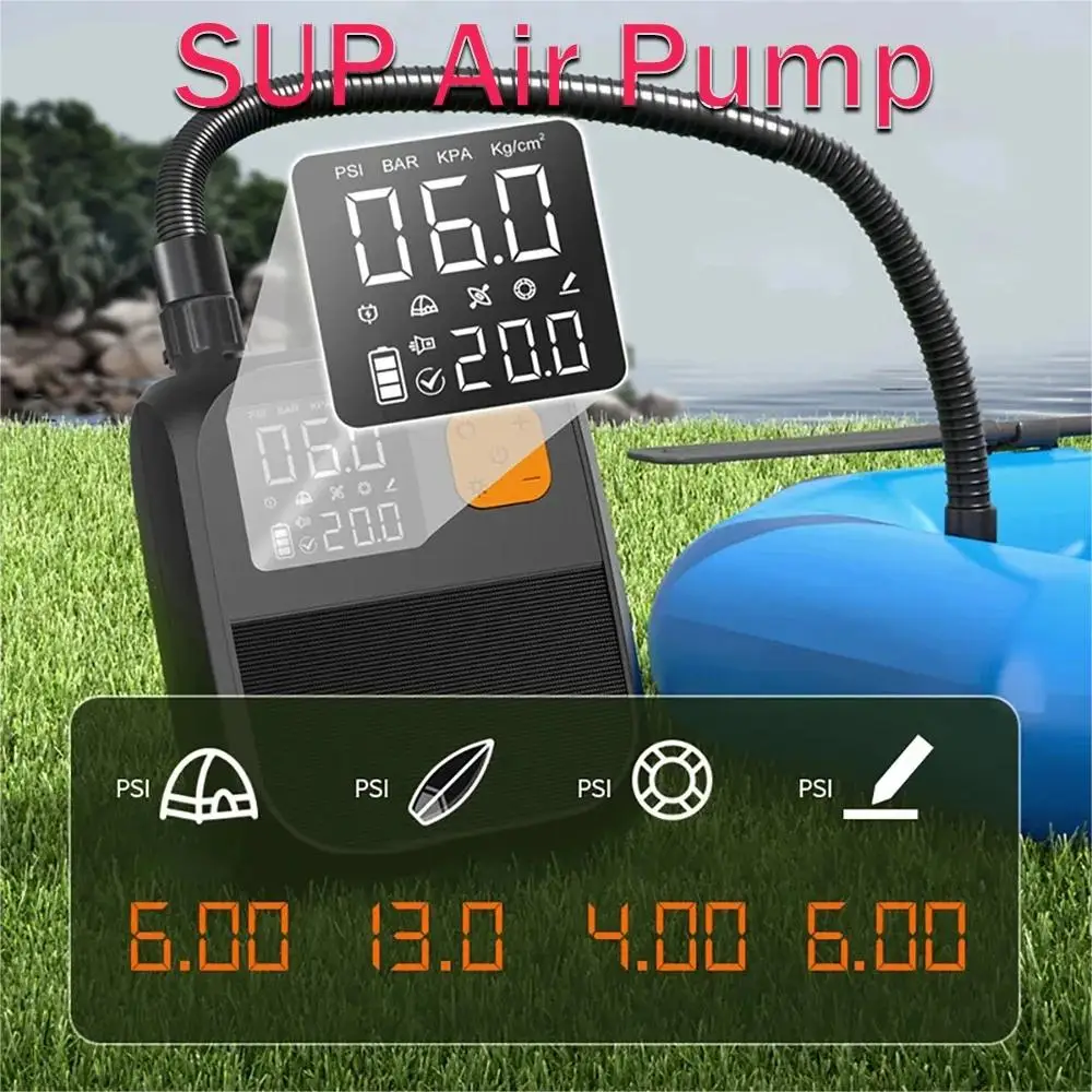 OWJHE Kabellose Luftpumpe, 8000 mAh, Touchscreen, tragbarer elektrischer Reifenfüller, zweistufig, für Kajaks, Windflügel, SUP-Luftkompressor – Detail 7