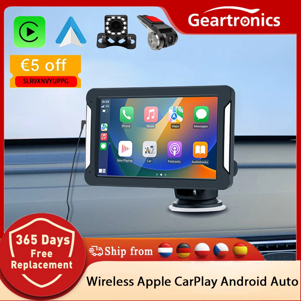 Autoradio Portable Sans Fil Apple CarPlay Android, Stéréo existent, Limitation, Écran Tactile, Navigation Bluetooth, 7 Pouces