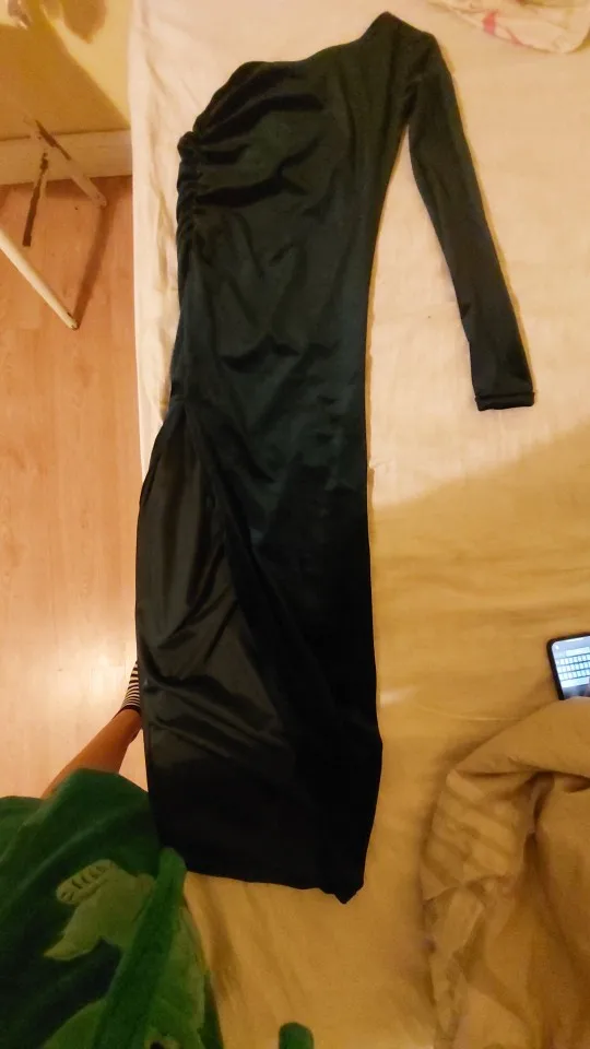 Women Elegant Long Sleeve Party Evening Velvet Bodycon Split Pencil Midi Dress Spring Autumn Clothes photo review