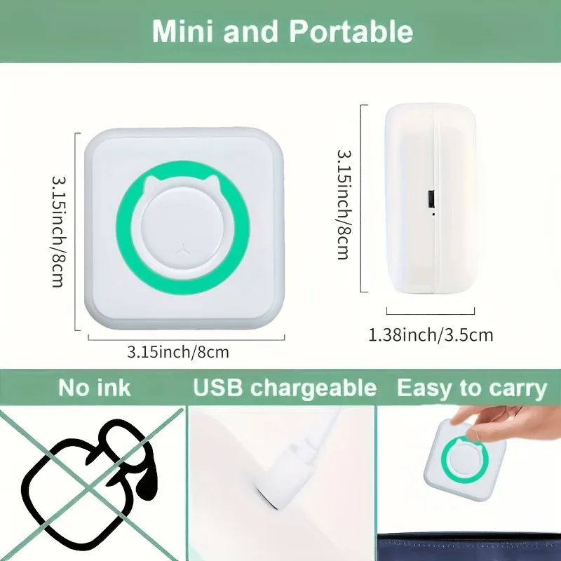 새로운 미니 휴대용 블루투스 프린터 완벽 세트, USB 충전식, 사진, 라벨, 메모, DIY 그림 출력, 최고의 선물