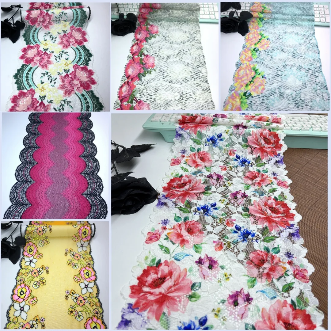 Two-Tone Floral Stretch Lace Trim for DIY Sewing and Crafts
