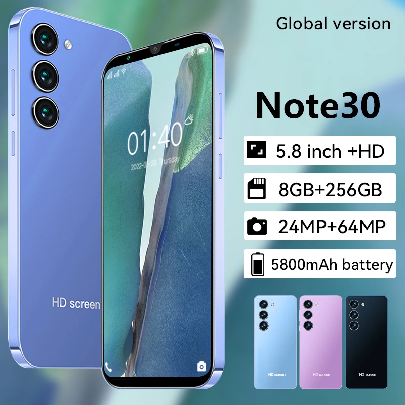 

2023NEW Global Version NOTE30 Cellphone Smartphone 5.8inch Mobile Phones 8GB+256GB Original Android12