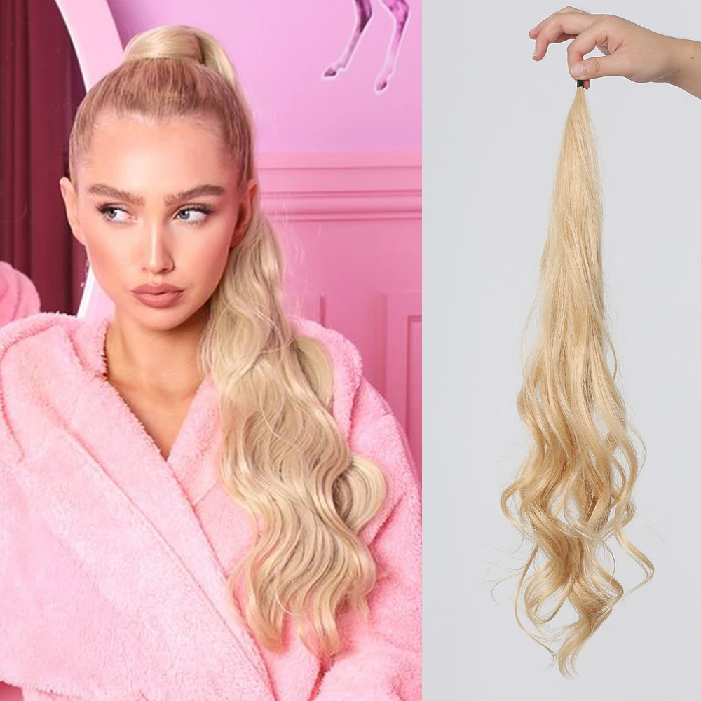 

HAIRCUBE 25 Inch Synthetic Long Flexible Wrap Around Curly Ponytail Hair Extensions Blonde Daily Pony Tail Hairpieces For Women