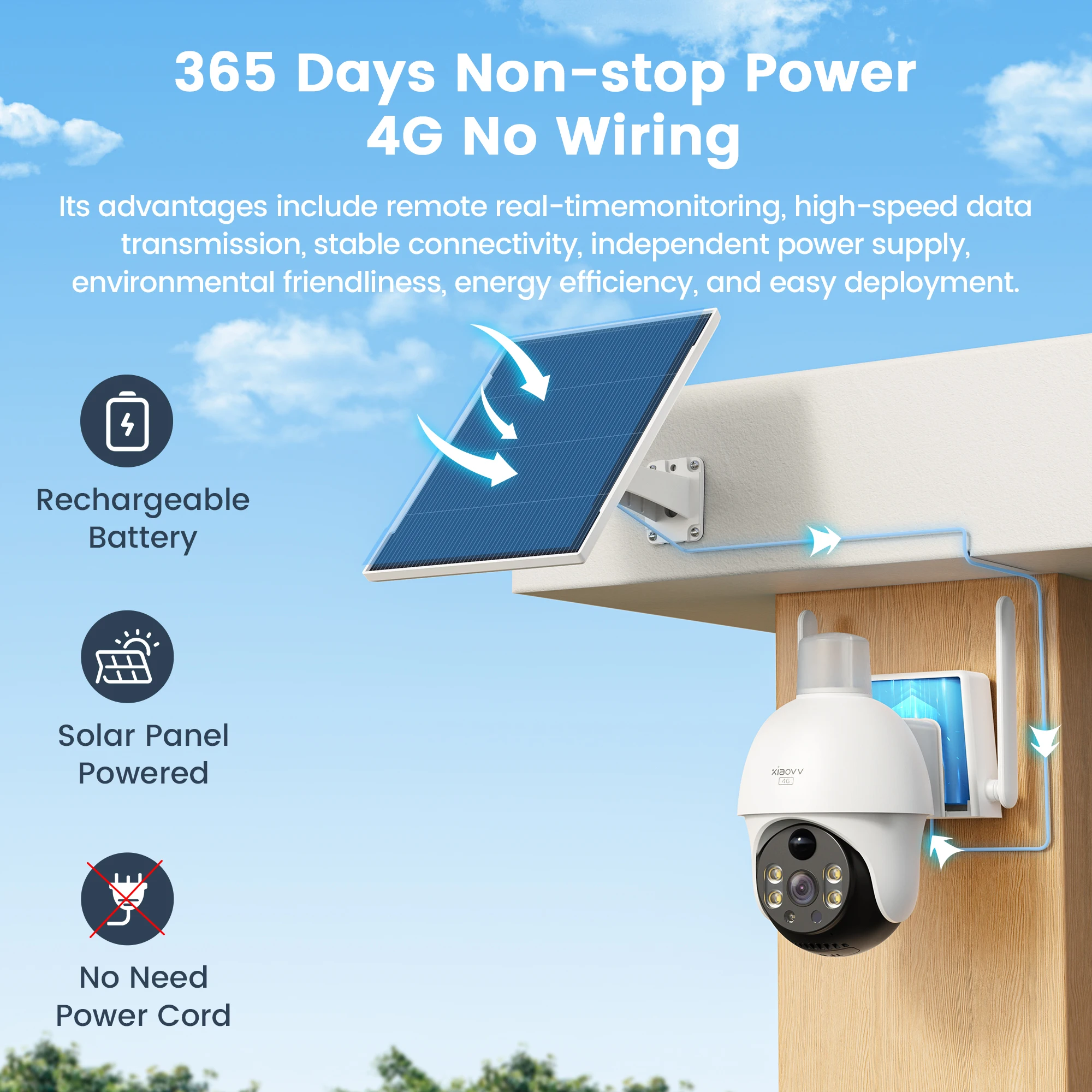 8MP 2K HD solar camera PTZ outdoor night vision security 4G SIM network camera with solar panel charging iCSee human detection 2
