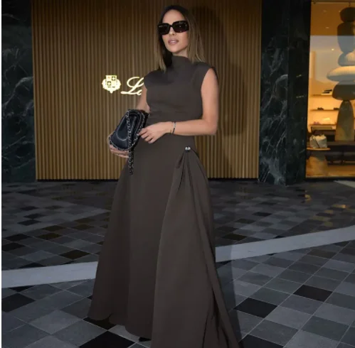2025 Summer Solid Irregular Hem Patchwork O Collar Evening Dresses Women Contrasting Vestidos Female Elegant Partyclub Dresses photo review