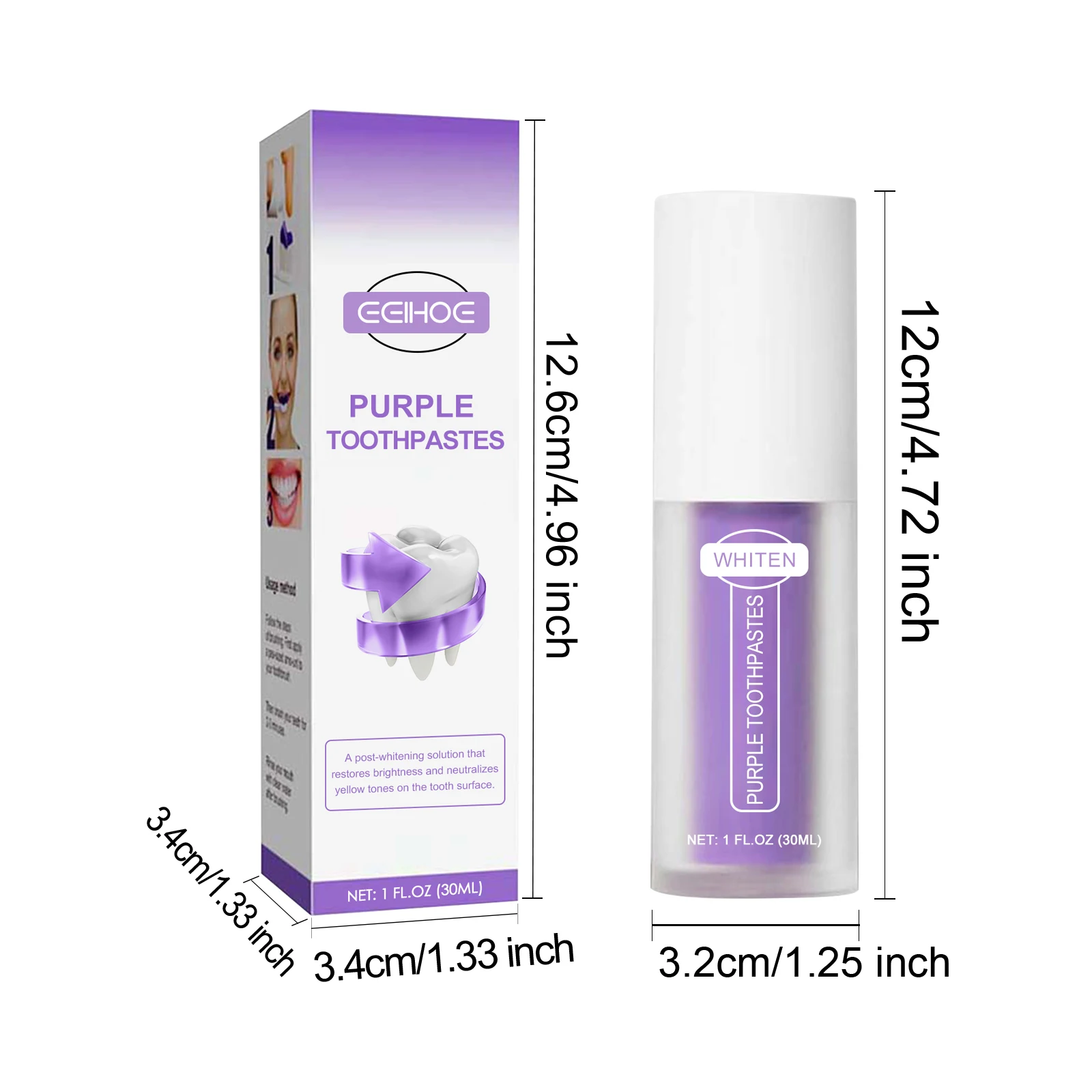 EELHOE Purple Toothpaste Whitening Teeth Reduce Food Residue Remove Tea and Coffee Stain Eliminate Bad Odors Brighten Toothpaste