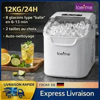 LOEFME Machine à Glaçons Portable 12kg/24h 8 Glaçons en 6-13 Min Auto-Nettoyante LED avec Taille de Glaçons Réglable Réservoir d’Eau 0,8L 1