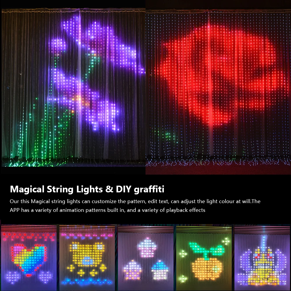 창문 커튼 스트링 조명, 색상 변경 요정 조명, 스마트 앱 제어 LED RGB 스트링 조명, 크리스마스 웨딩 침실용