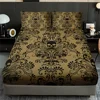Skull Floral Design 3-Piece Bed Sheet Set - 100% Polyester, Digital Print, Breathable All-Season Fitted Sheet and Pillowcase Set 4