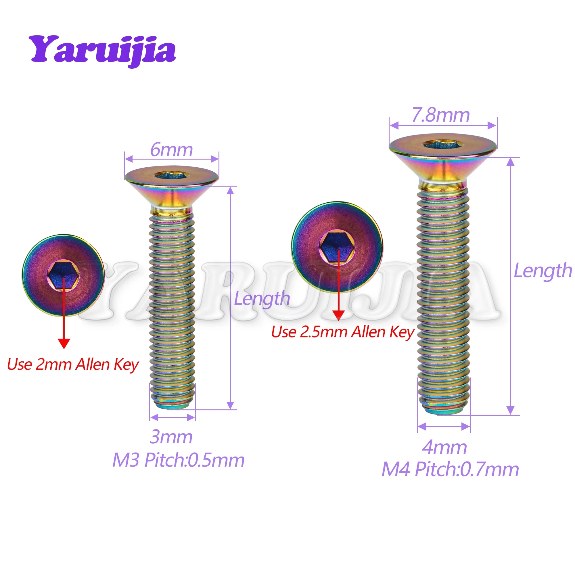 Yaruijia-Boulons en titane pour vélo, M3, figurine, M5, M6 x 6, 8, 10, 12, 15, 20, 25, 30, 35, 35, 45mm, seau coulé, tête à six pans creux intérieur, fixation