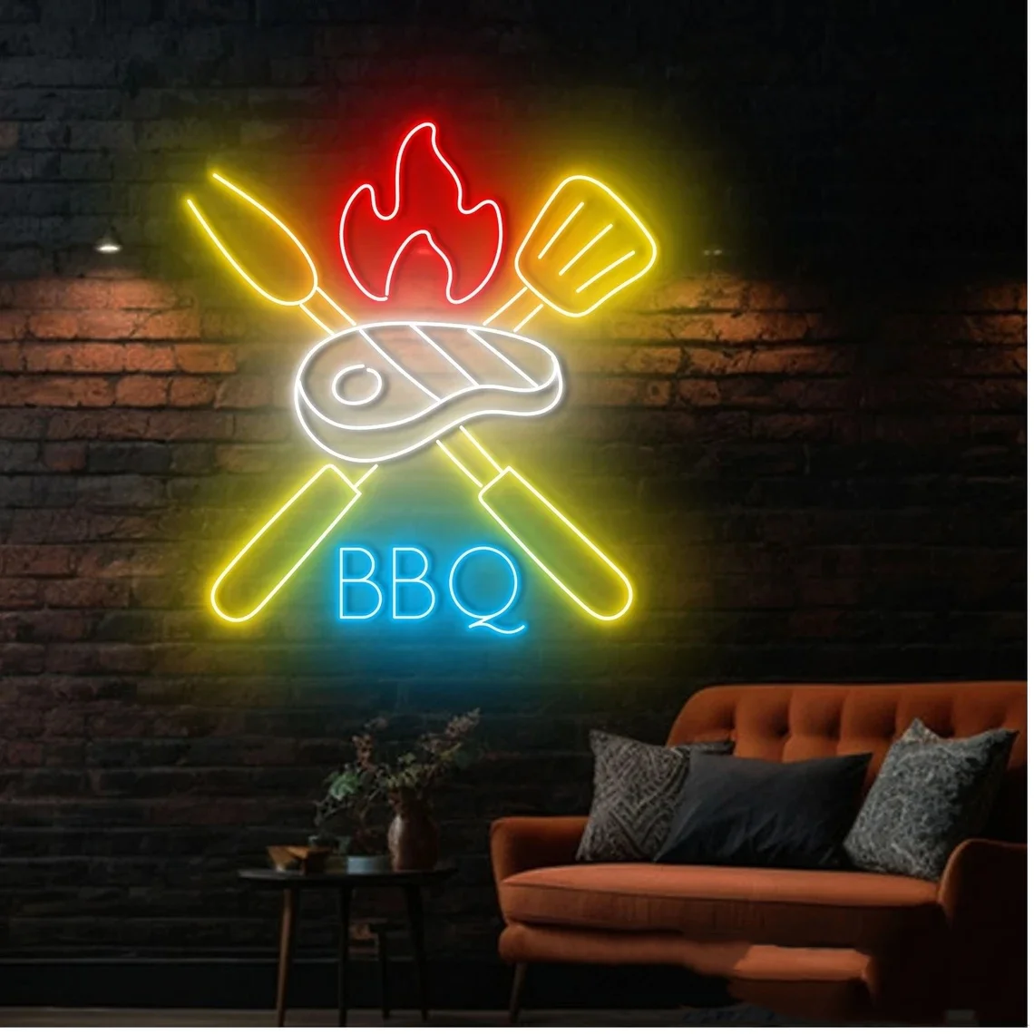 BBQ 네온 벽 사인, 바베큐 스테이크 정육점 그릴, 레스토랑 주방 벽 장식