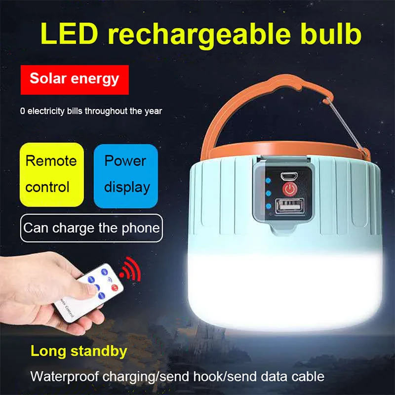 USB Rechargeable LED Emergency Lights Outdoor Multifunctional Solar Camping Lamp Portable Night Mobile Tent Light Warerproof