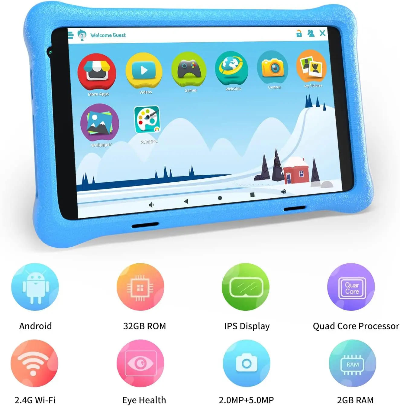 TK801 Kids Tablet 8 Inch 2GB RAM 32GB ROM with Expandable 128GB Slot Eye Protection Child-Friendly Software And Games Preloaded 2