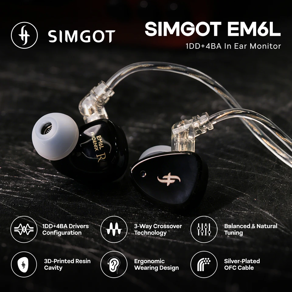 SIMGOT EM6L 有線イヤホン SIMGOT EM6L 1DD + 4BA Hybrid Driver In-ear Monitor HiFi IEM