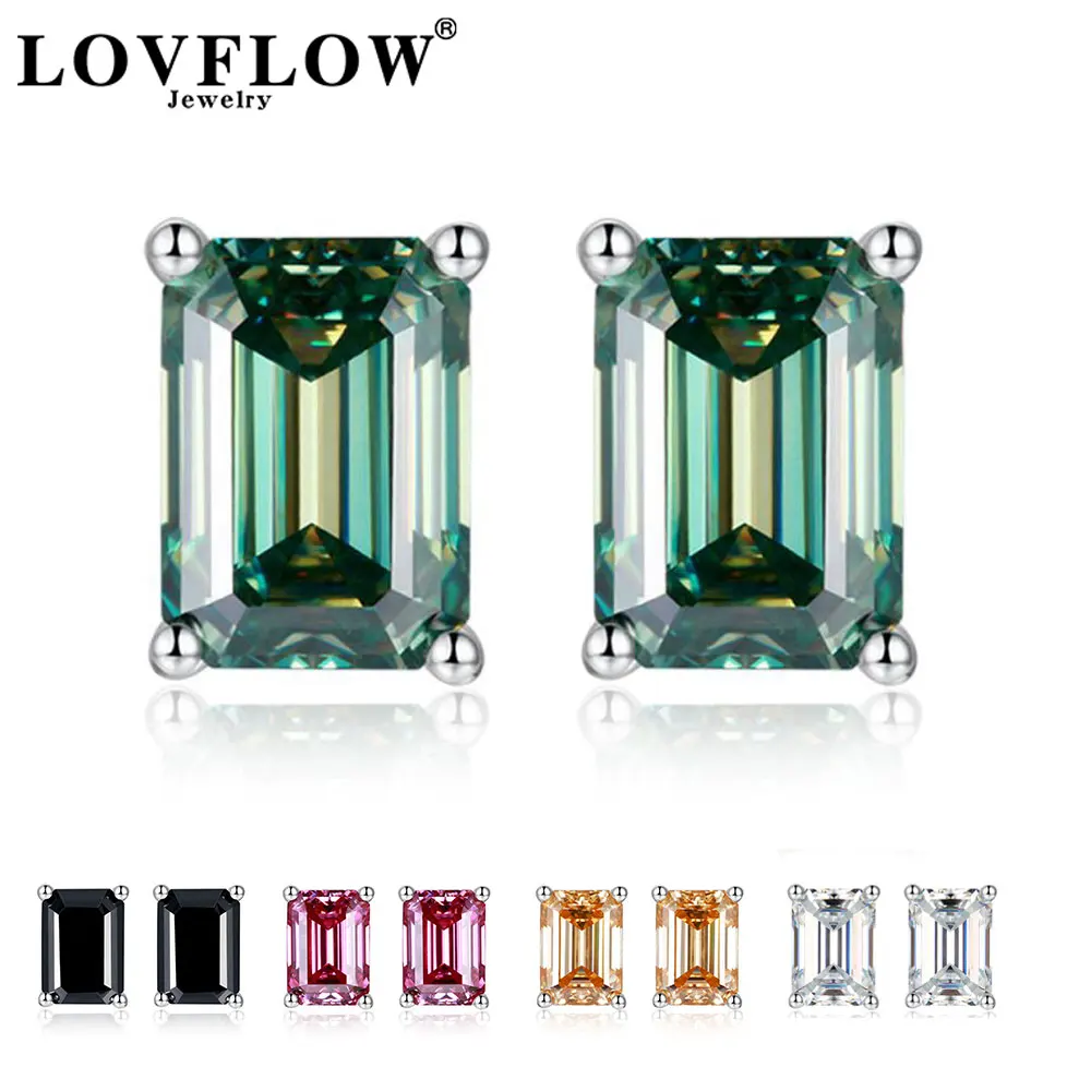 

Green 0.5ct Emerald Cut Moissanite Diamond Stud Earrings100% S925 Sterling Silver Earring For Women Valentine's Day Gifts