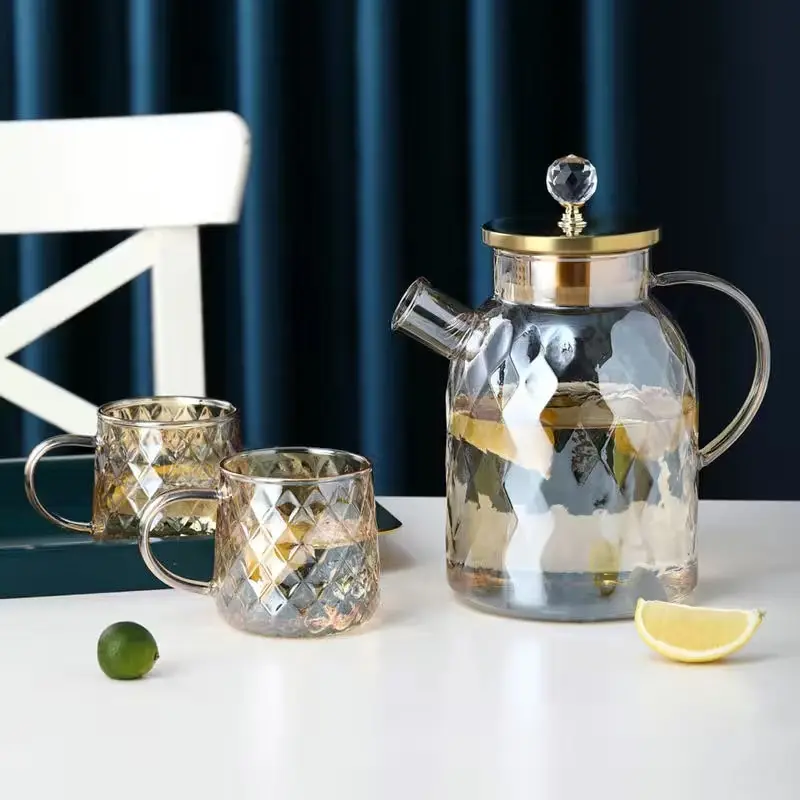 Set di bottiglie d'acqua da 1000 ml e 1800 ml, colore ambra francese, diamante kawaii, teiera, bollitore, tazza, pentole termiche, set regalo, accessori da cucina_voghion.com