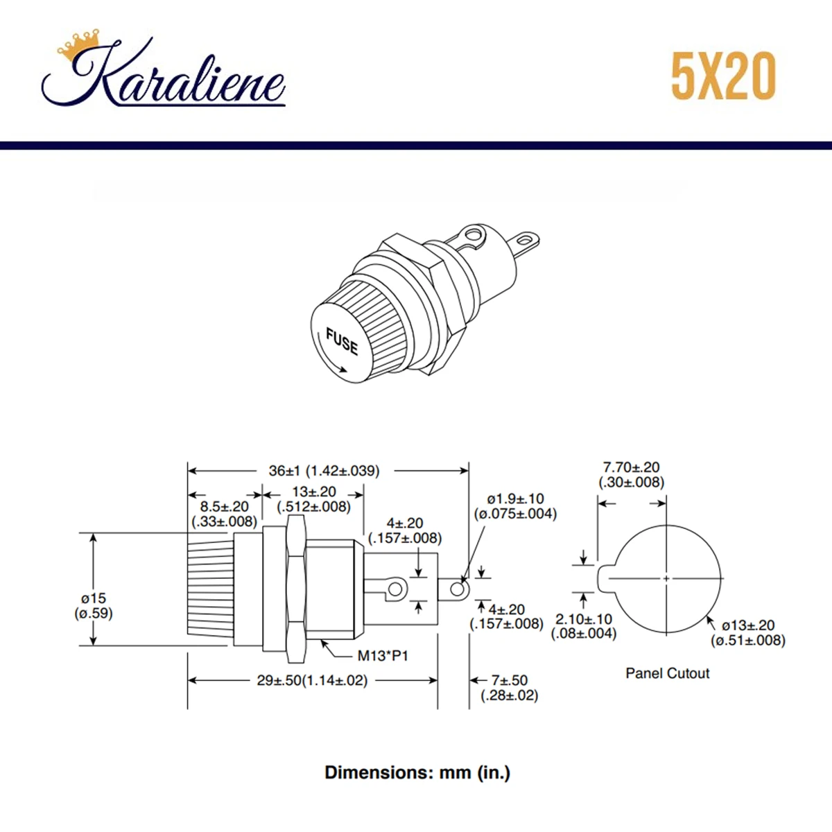 10PCS R3-12 5*20mm Screw Cap Panel Mount Fuse Holder