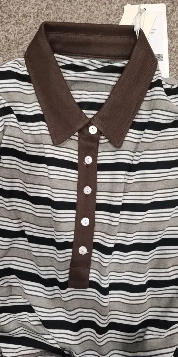 TOYOUTH Women Long Sleeve T-shirt  Autumn New Striped Turn Down Collar Contrasting Casual Pullover Tops photo review