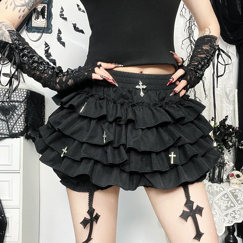 Women Harajuku Kawaii Y2K E-girl Skirts Cross Pendant Culottes Aesthetic Fairycore Short Dress Vintage Gothic Punk Cake Shorts 3