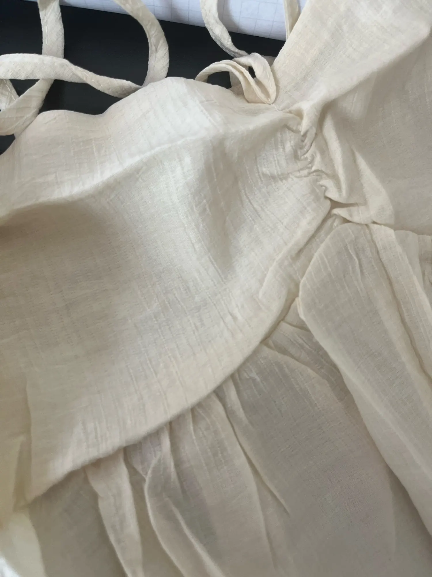 Elegant Linen Blend Babydoll Crop Top with Ruffle Details photo review