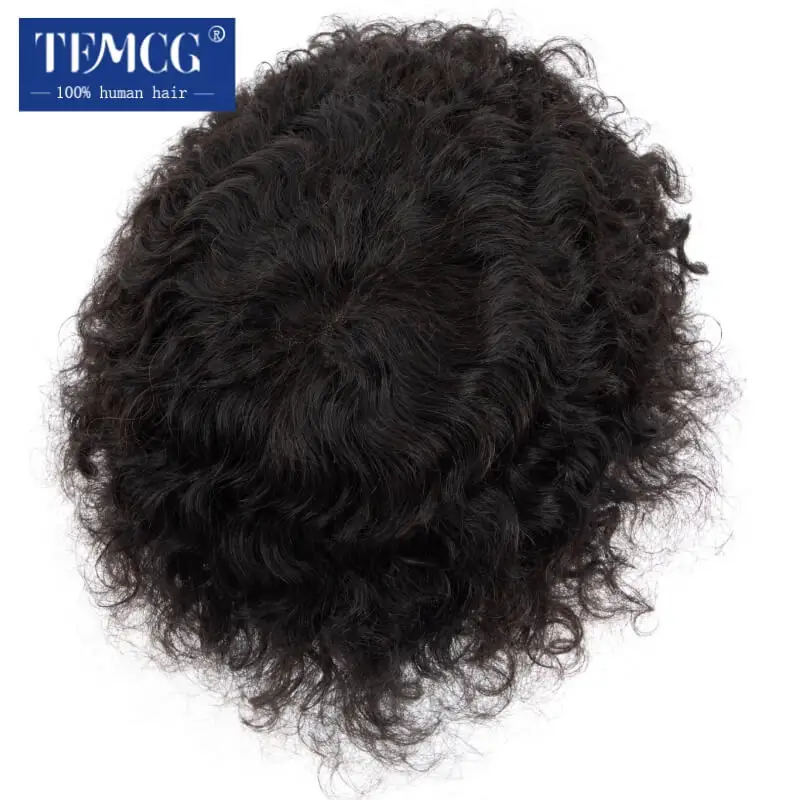 Water Curly Male Hair Prosthesis Mono Hair System Unit for Men Durable Wig For Men 100% Human Hair Replacement Men's Wig