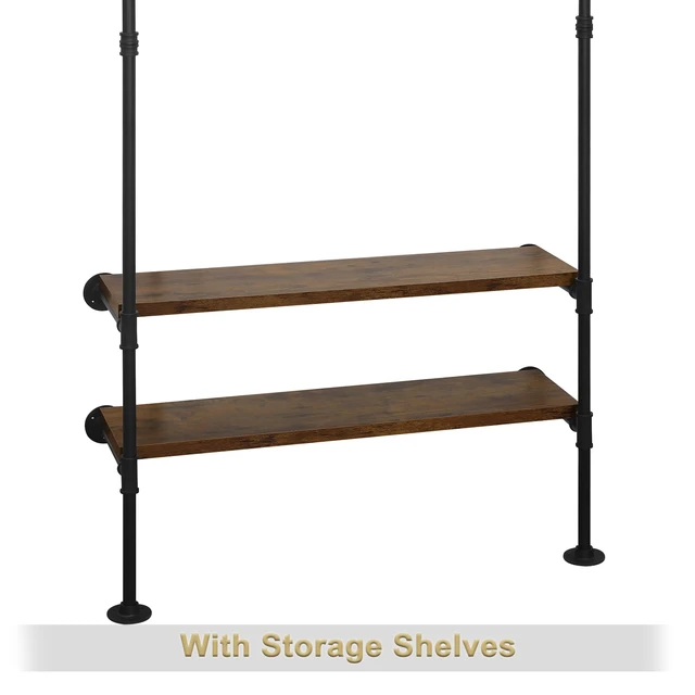 Appendiabiti Industriale WOLTU Con Ripiano Legno - Guardaroba Aperto In Acciaio, Nero/Marrone