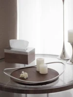 Minimalist Stainless Steel Mirror Tray Wooden Storage Tray Decorative Tray for Home Decoration Center Table Decoration Hotel 2