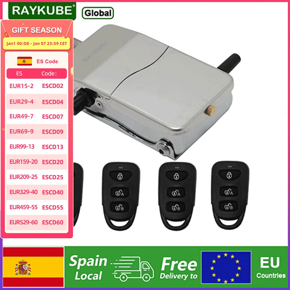 RAYKUBEW39ElectronicSmartDoorLockAnti-theftInvisibleInteriorLockWithRemoteController/DoorSensorFromSpaintoEU-AliExpress30