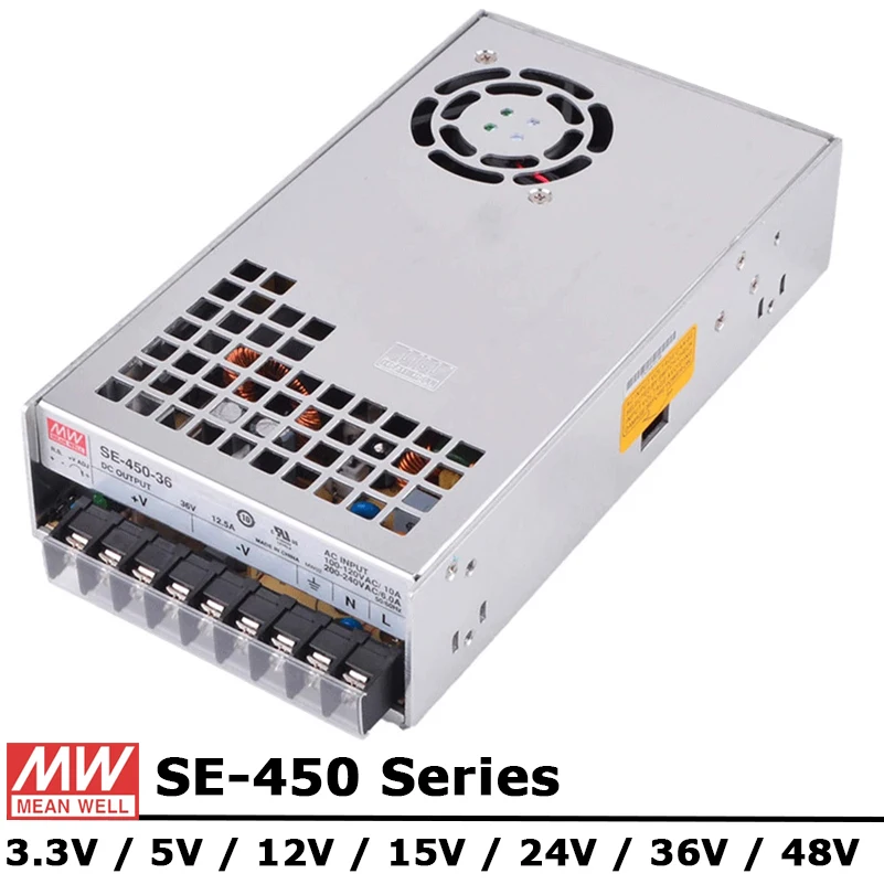 

Mean Well SE-450 Series 450W 3.3V 5V 12V 15V 24V 36V 48V DC Single Output Switching Power Supply Unit